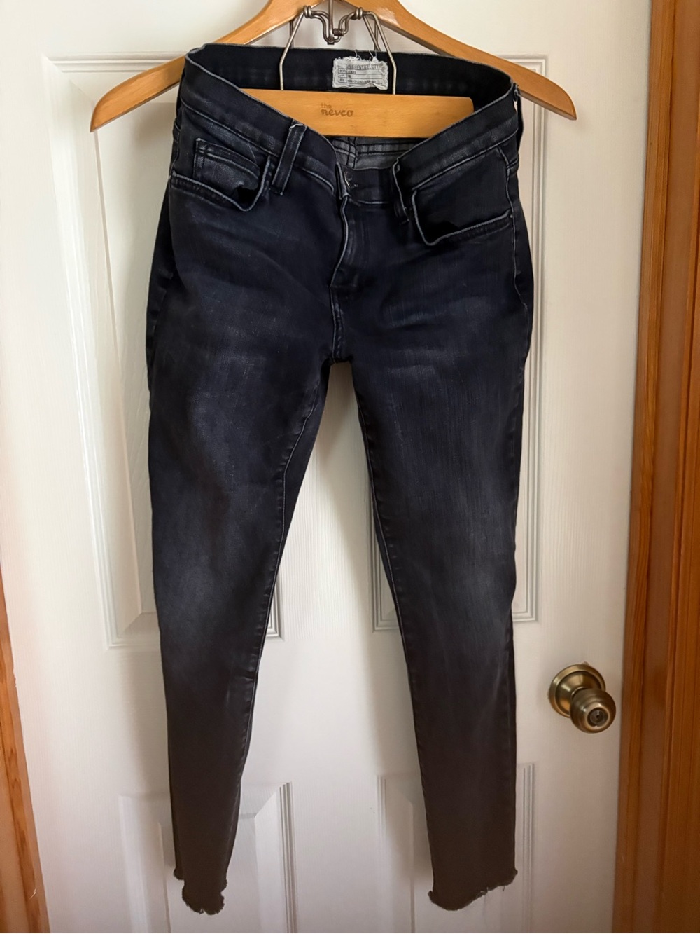 Current Elliott Black Skinny Jeans Size 26 Raw Hem Distressed